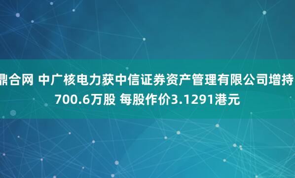 鼎合网 中广核电力获中信证券资产管理有限公司增持1700.6万股 每股作价3.1291港元